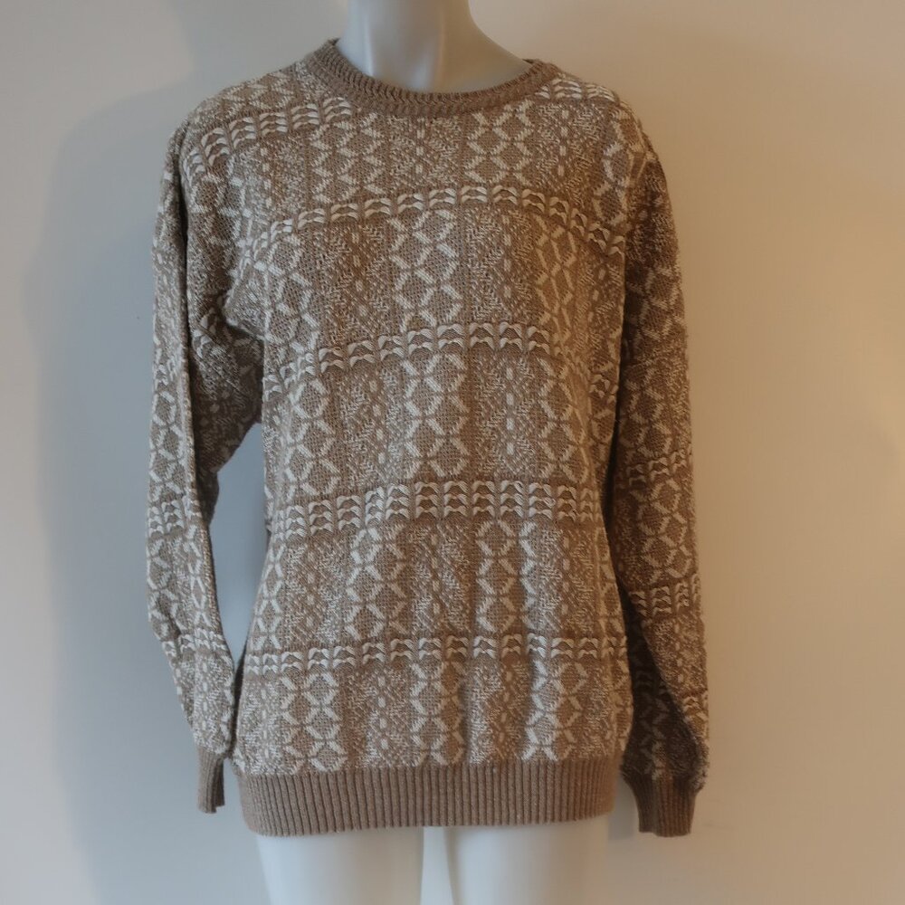 Mens Pronto Uomo Firenze Saks Fifth Avenue Tan White Knit Pullover Sweater XL *